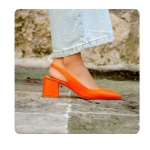 Orange Block Heel Slingback Shoes